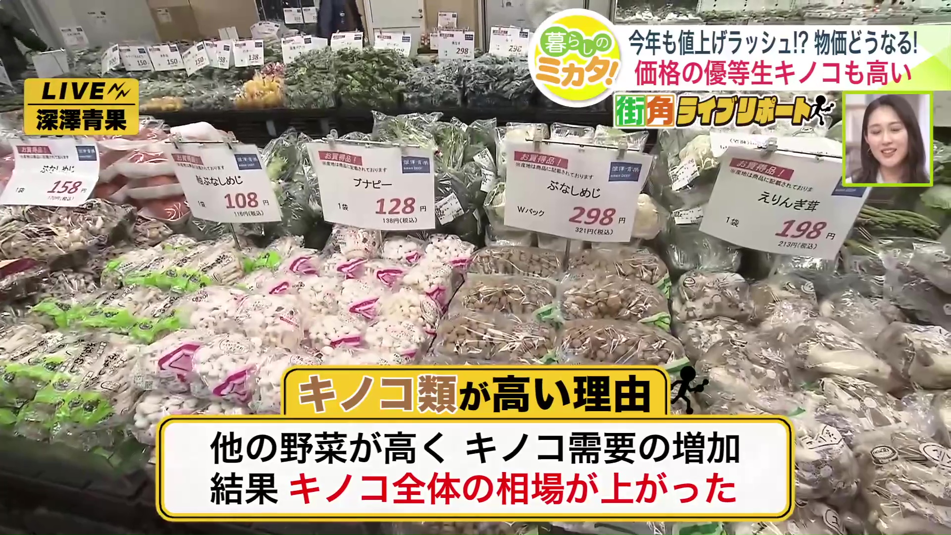 「価格の優等生」といわれるキノコ類も高値