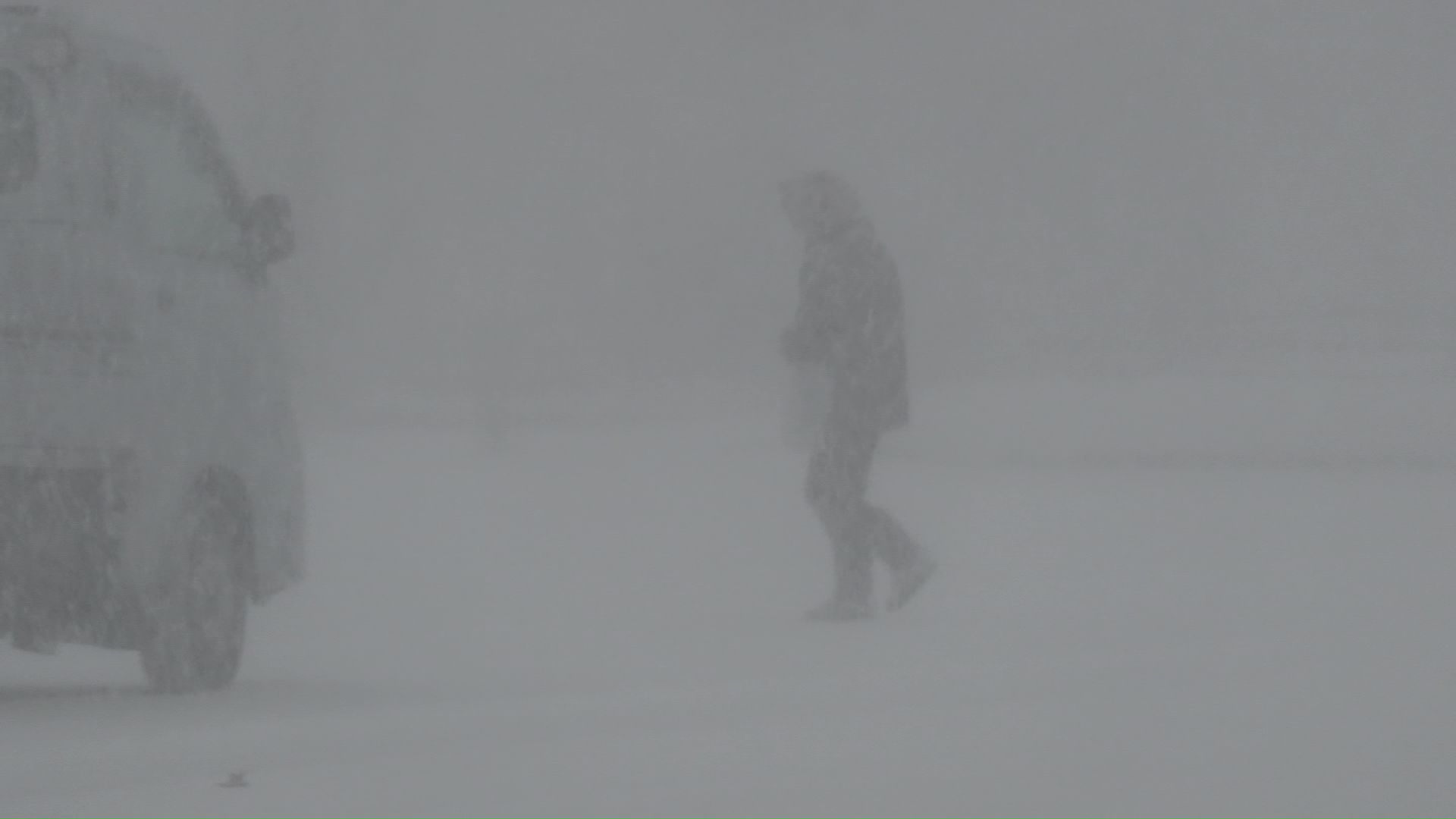 根室では雪で視界不良