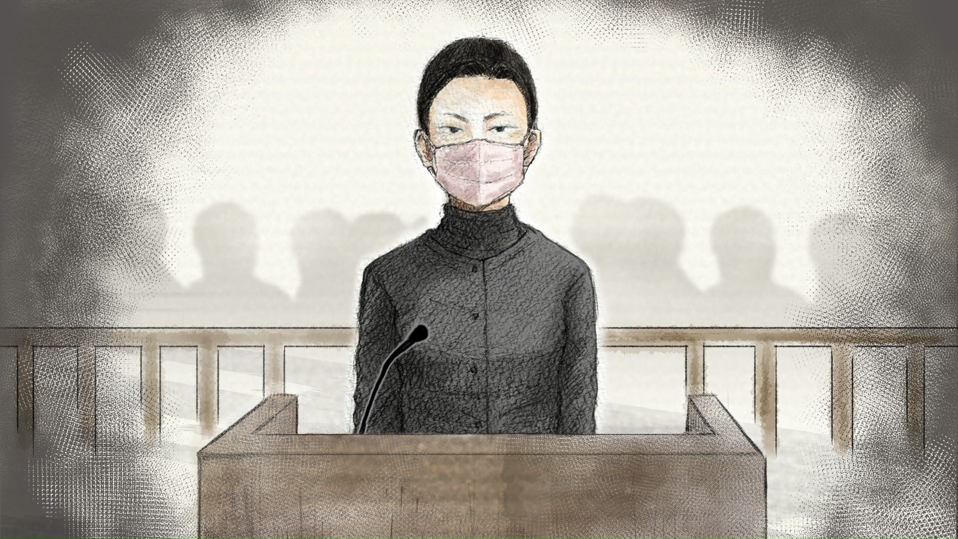 証人として出廷した際の内田被告（イラスト）