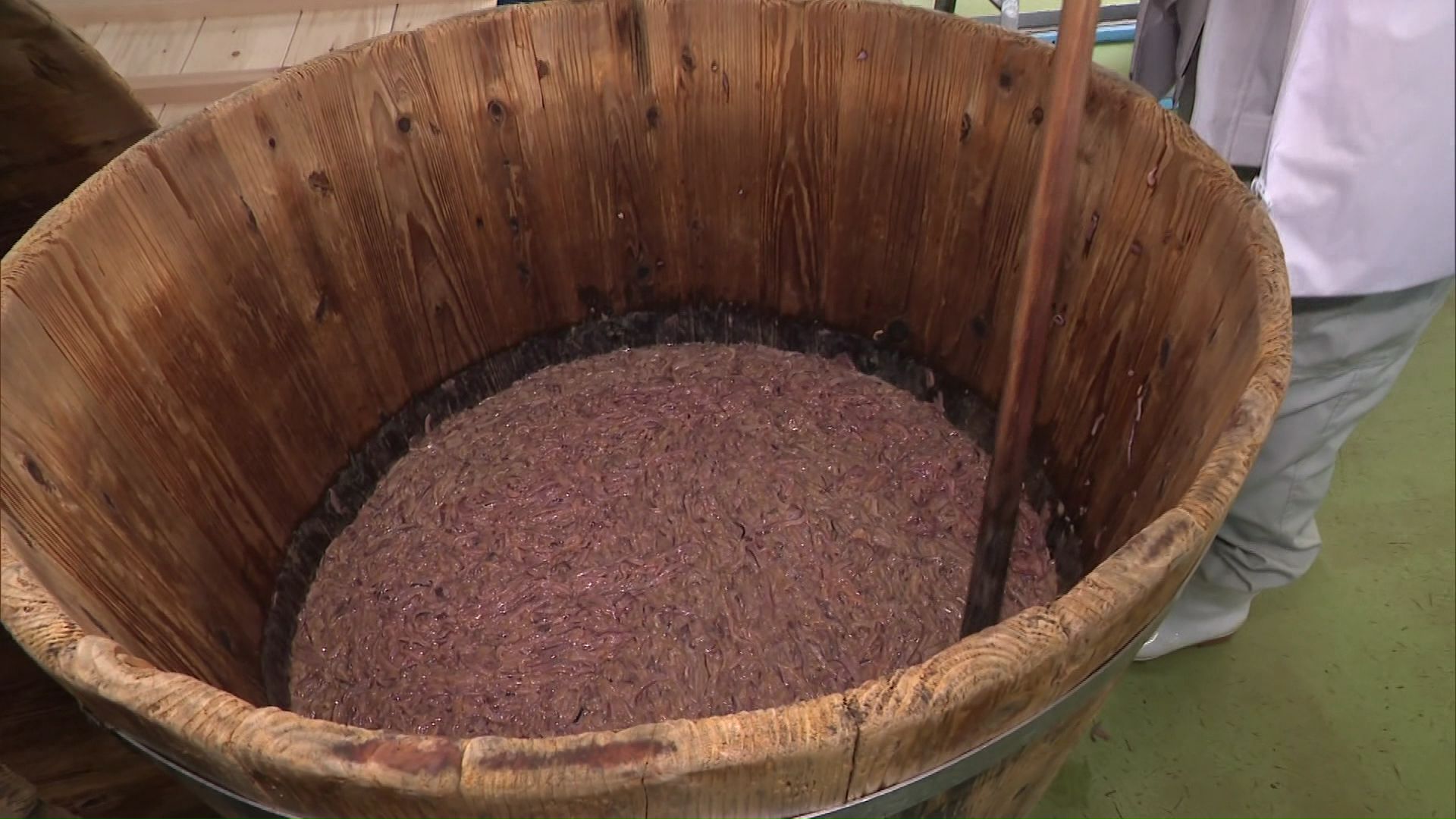 木樽で1週間発酵させるイカの塩辛が自慢