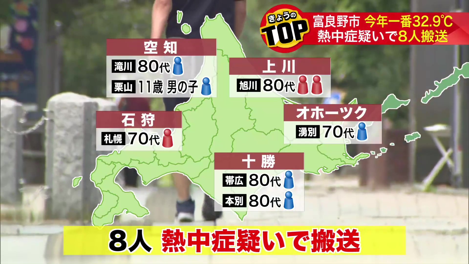 少なくとも8人が熱中症の疑いで搬送