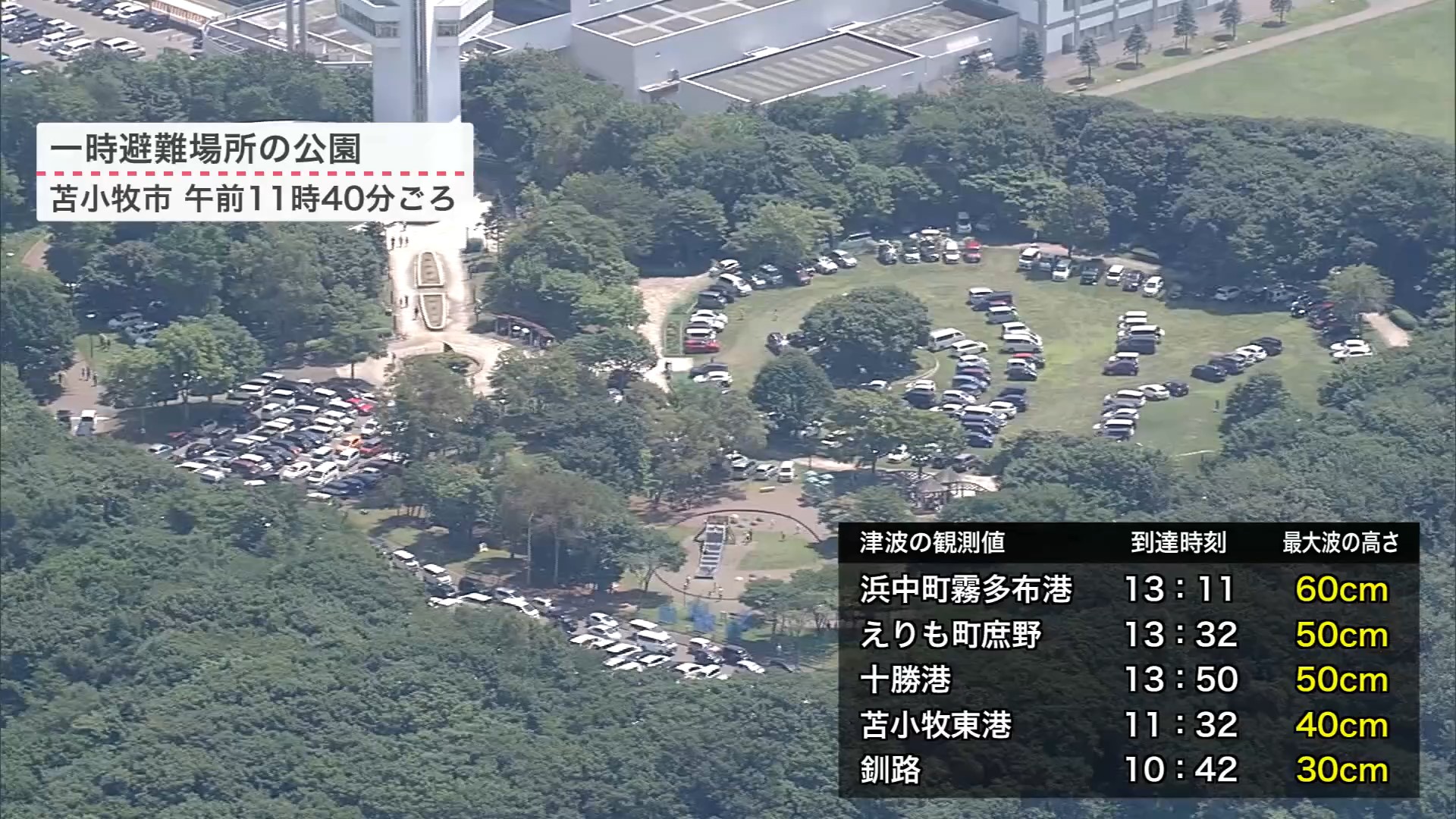 一時避難所の公園（苫小牧市　午前11時40分ごろ）