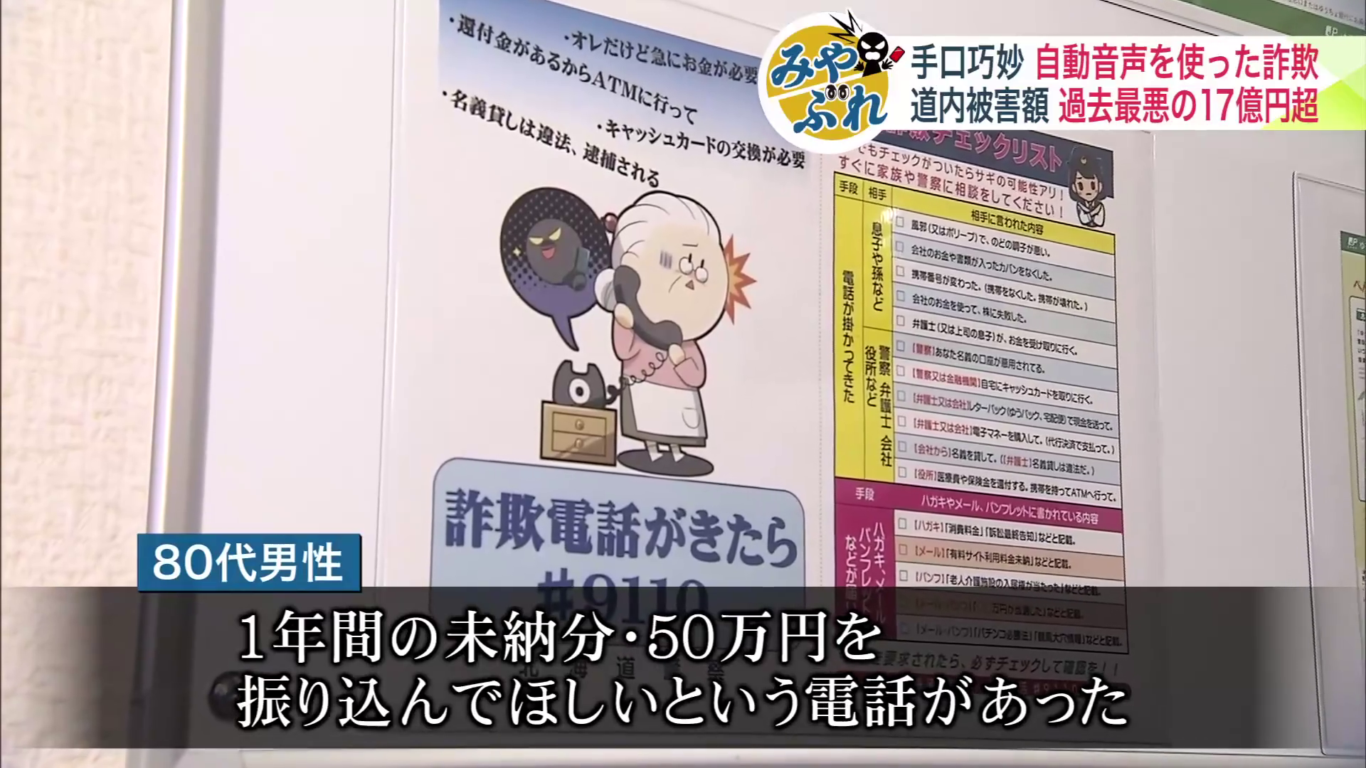 「1年間の未納分・50万円を振り込んで欲しいという電話があった」(80代男性)