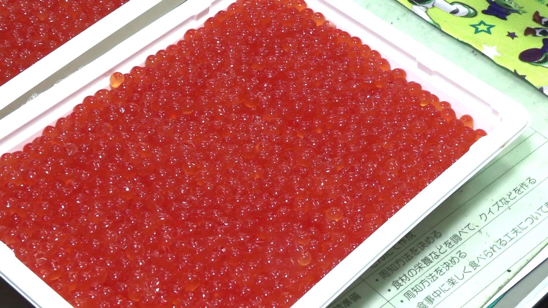 標津町の町特産イクラが給食に