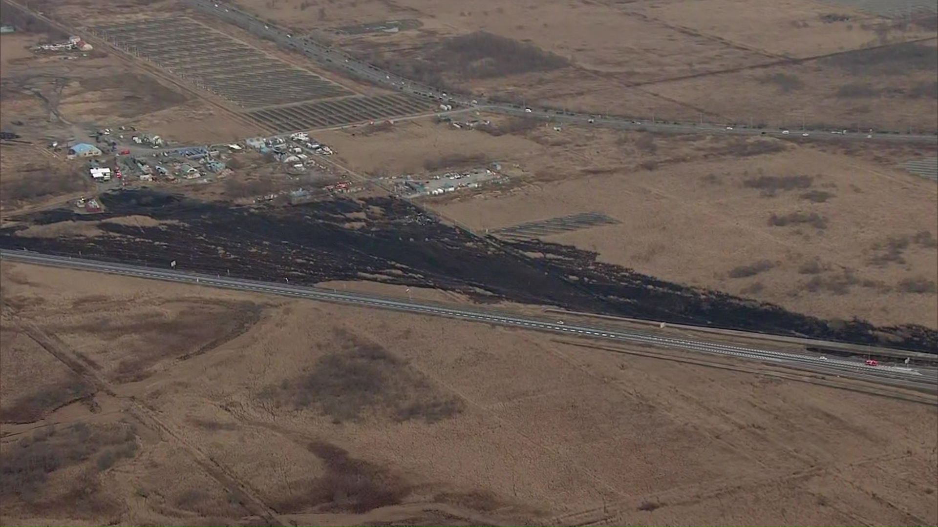 火事があった道東自動車道・釧路西インター付近の釧路湿原周辺の原野