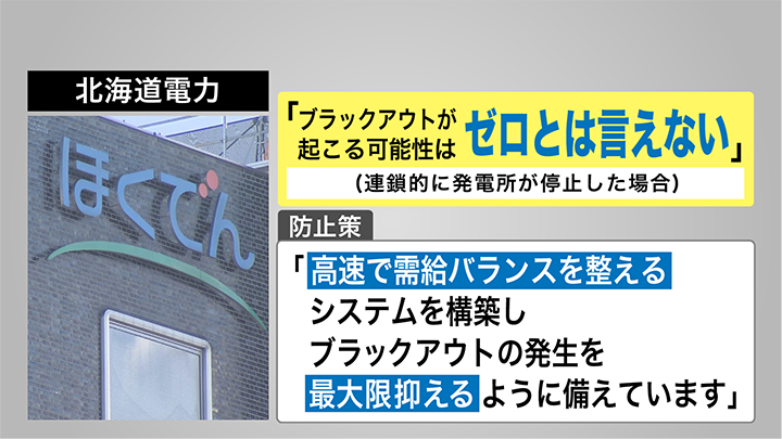 「ブラックアウトの発生可能性」についての北海道電力の回答