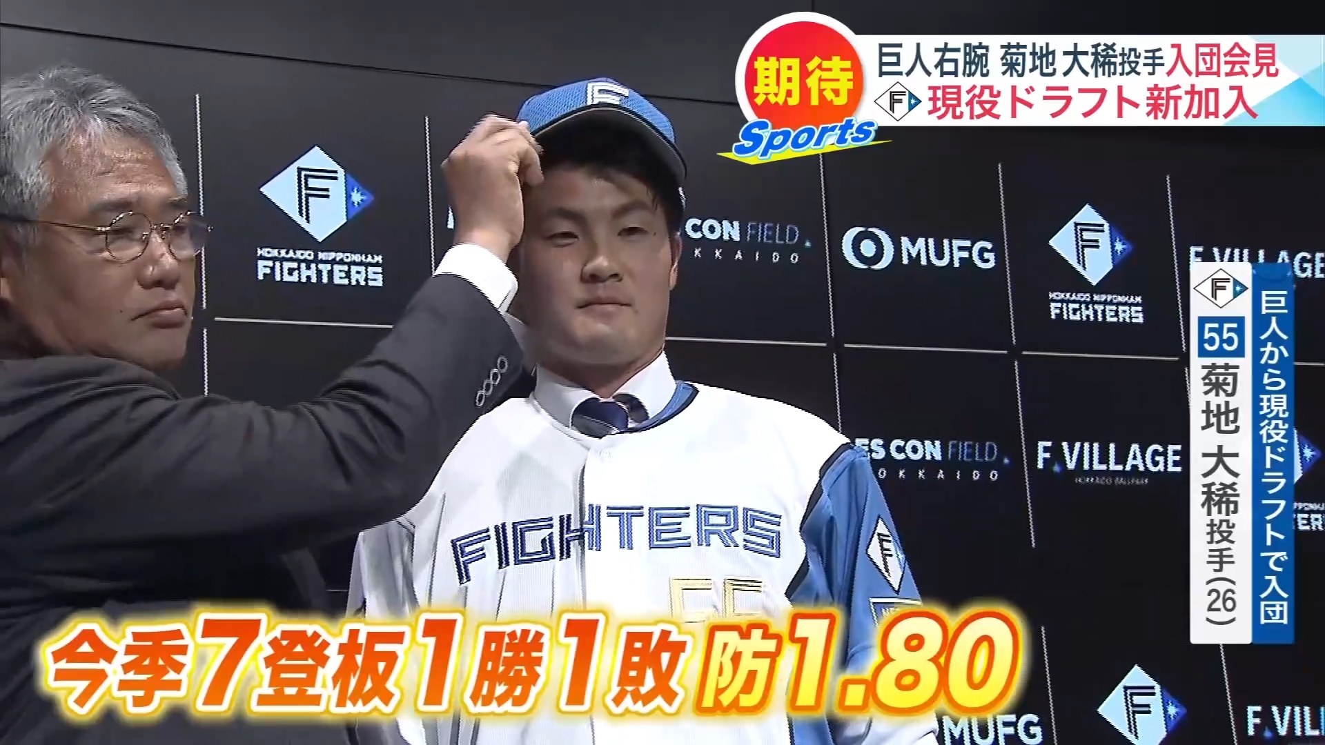 現役ドラフトでファイターズに入団した菊地大稀投手