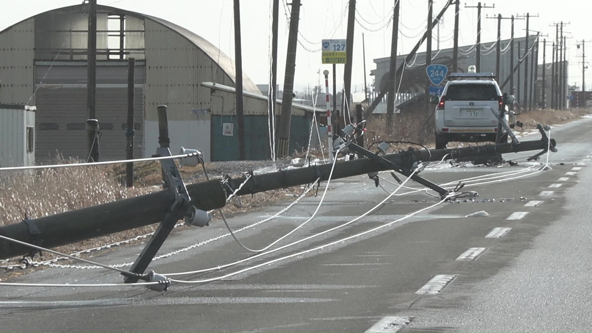 電柱が根元から倒れる被害も