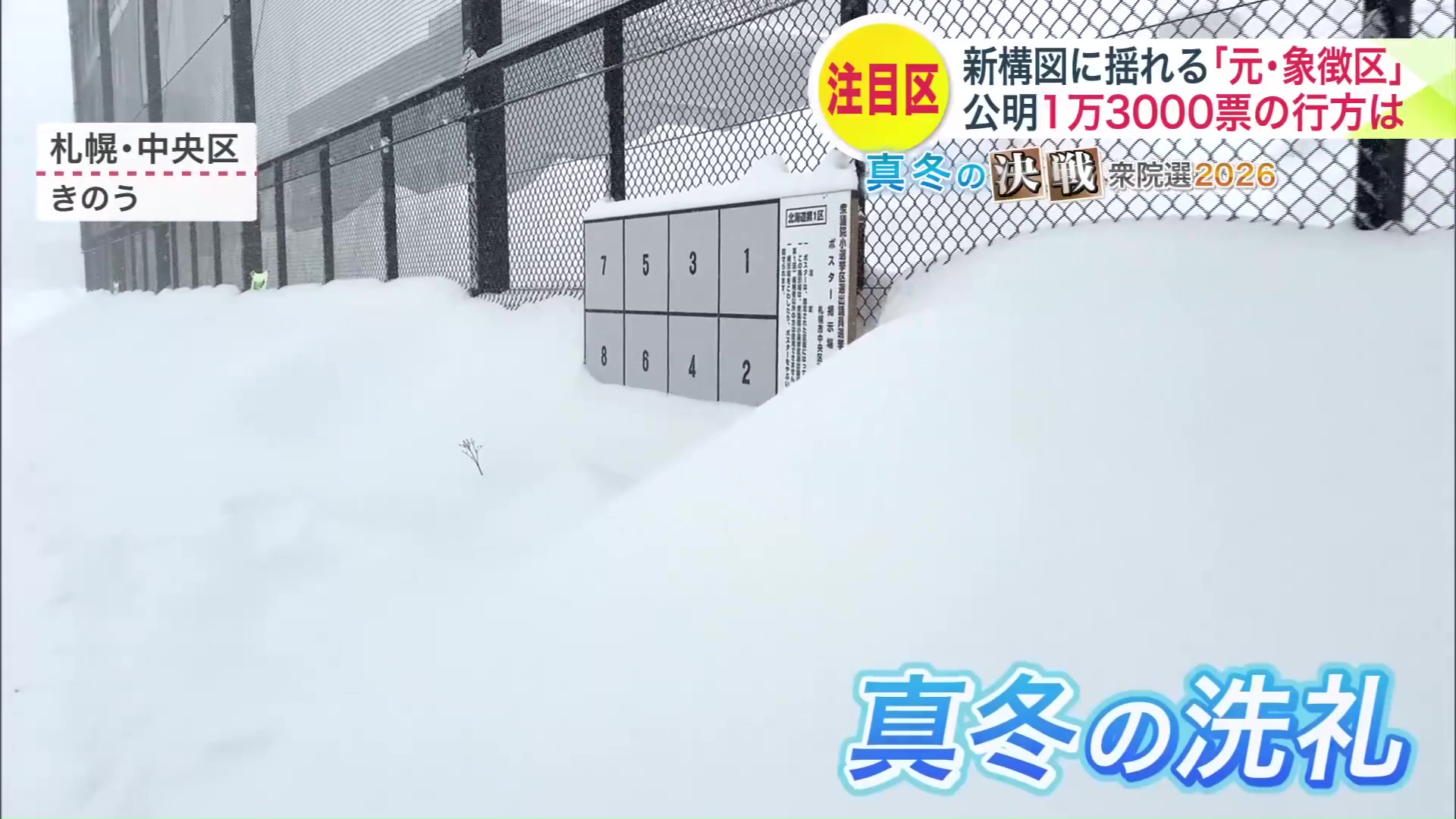半分が雪に埋まった掲示板