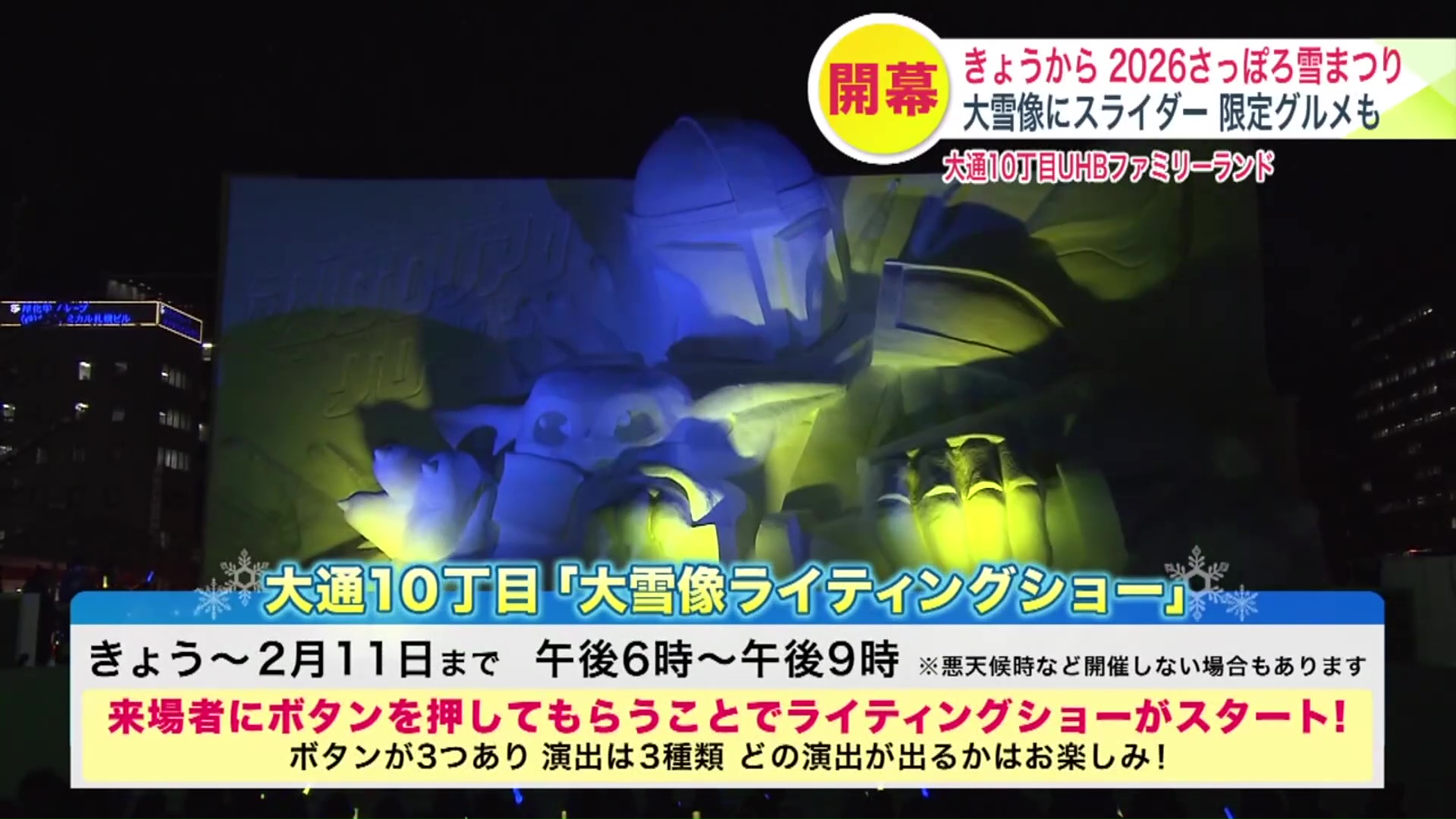 来場者は押すボタンによって3種類の演出を楽しめる