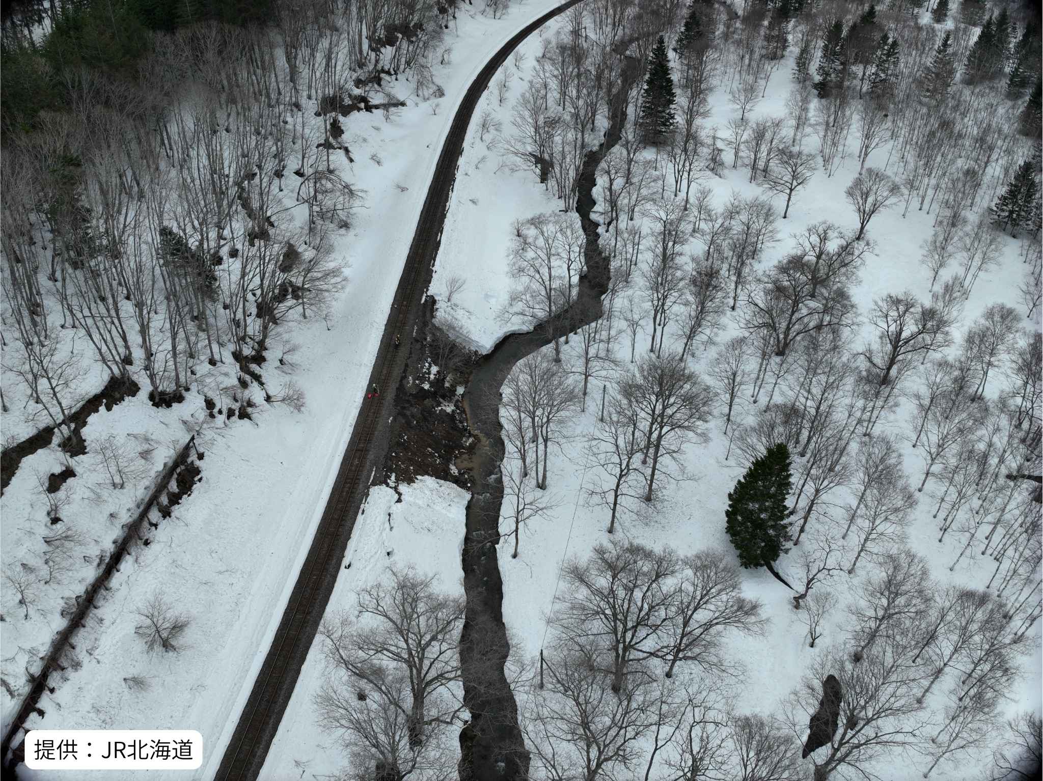 盛土が崩落した現場（提供：JR北海道）