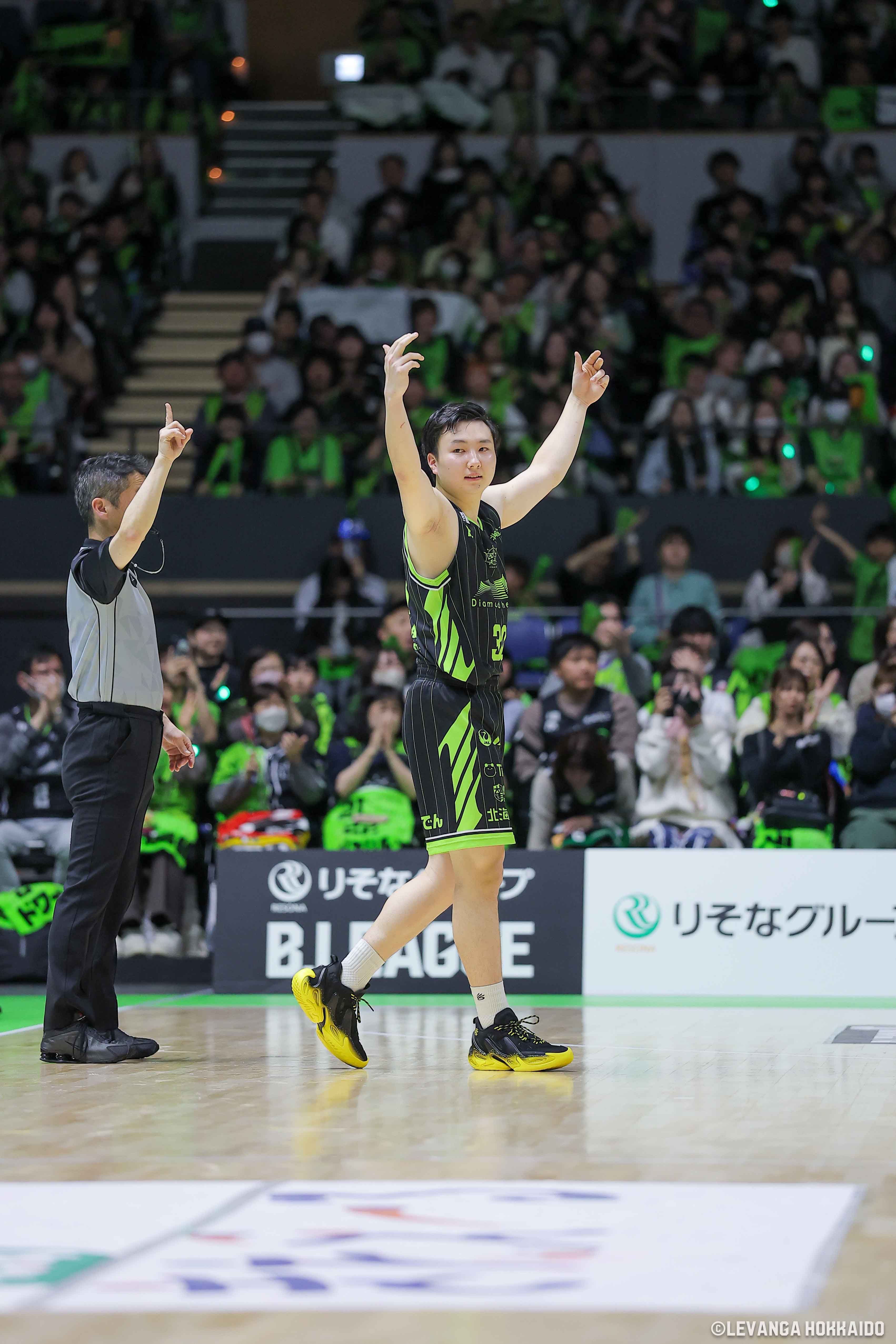 4月11日長崎ヴェルカ戦で両チームトップ26得点を挙げた富永啓生選手(提供レバンガ北海道）