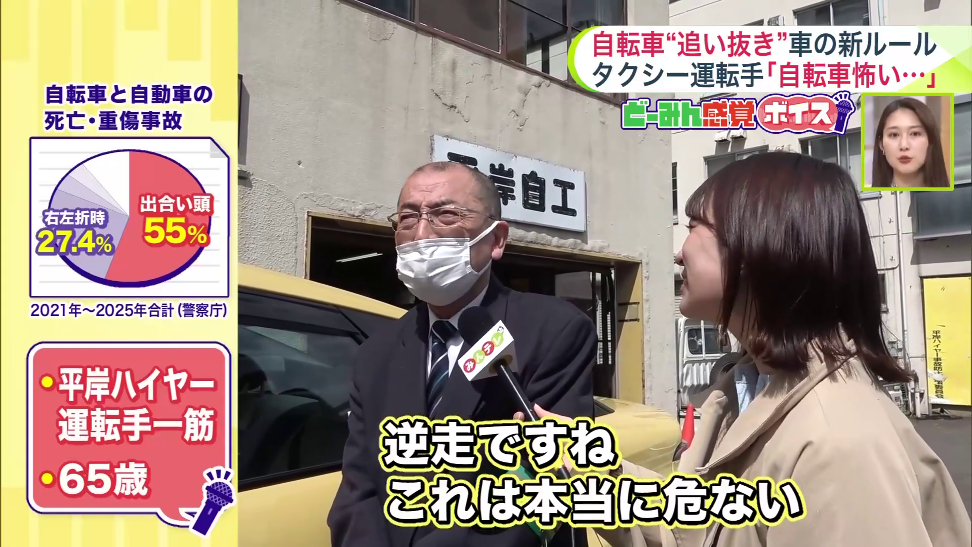 「(自転車の)逆走は本当に危ない」と話すドライバー