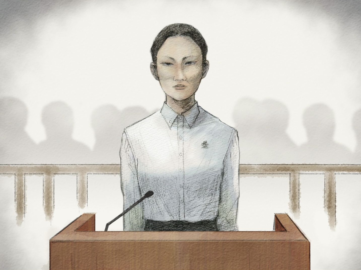 法廷内の内田被告(イラスト)