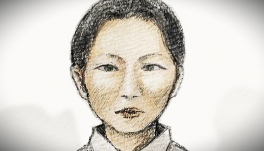 法廷内の内田梨瑚被告（イラスト）