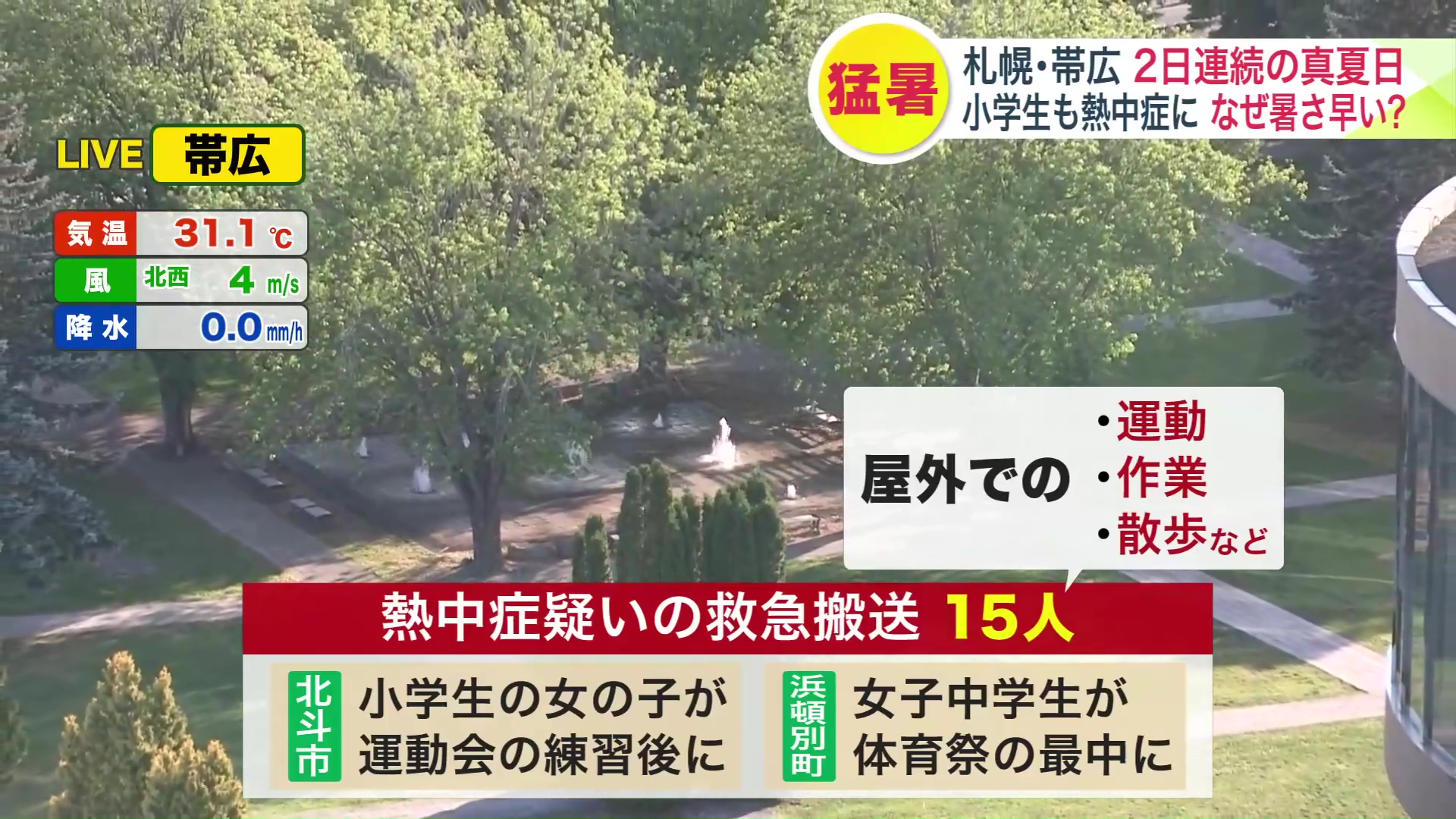 熱中症の疑いで少なくとも15人が病院に搬送(6月2日)