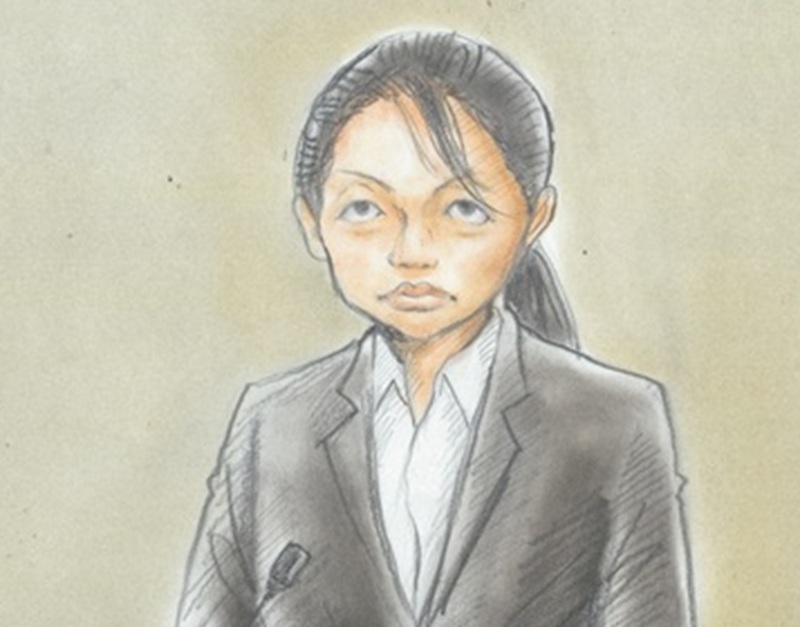 法廷内の川村被告(イラスト)